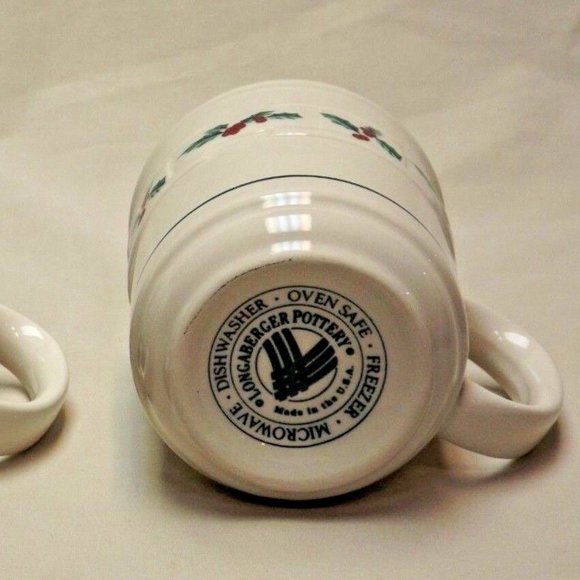 Longaberger Pottery Set of 2 Woven Traditions Traditional Holly Mugs USA - Picture 7 of 16